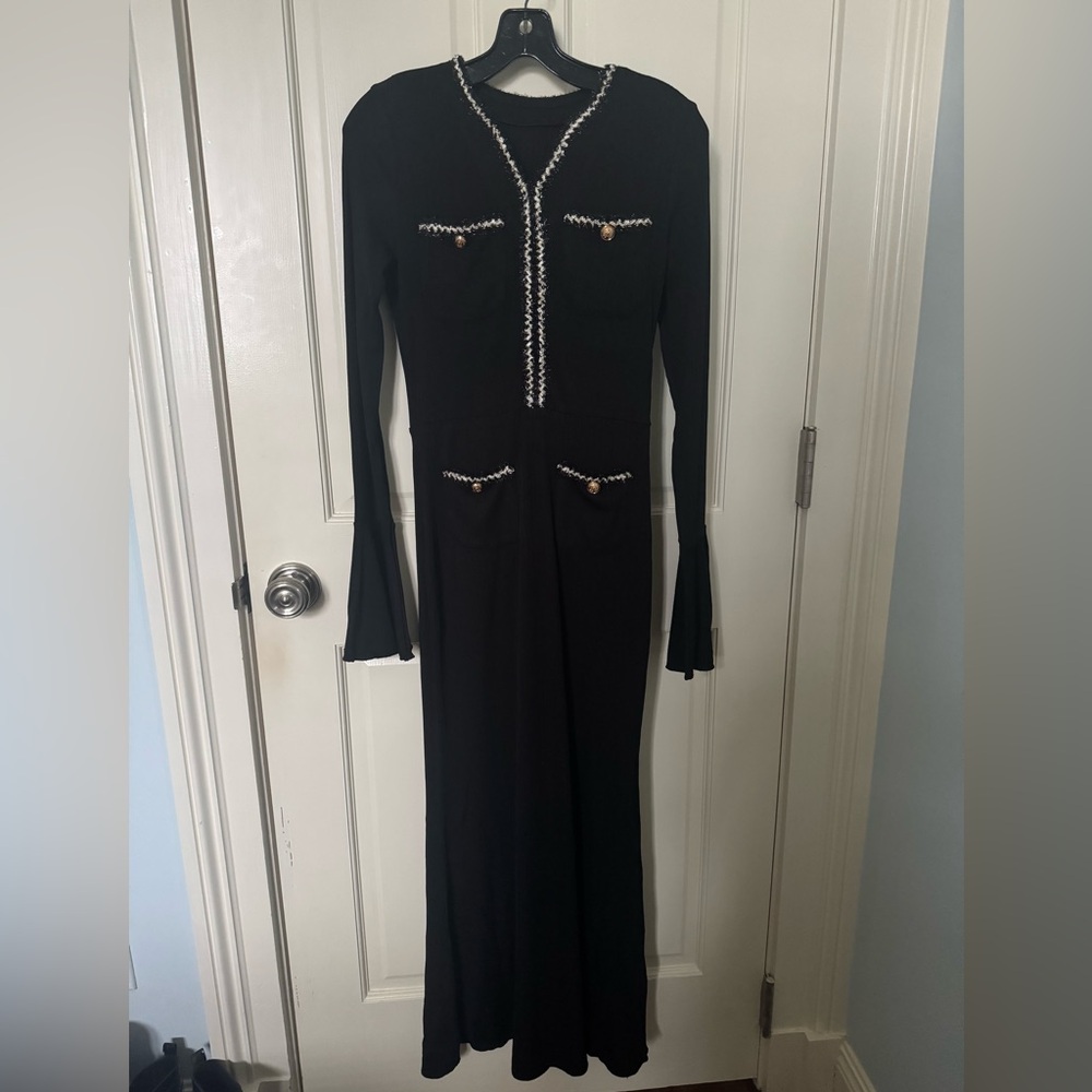 NWT Commense Black Long Sleeve Dress with White Trim